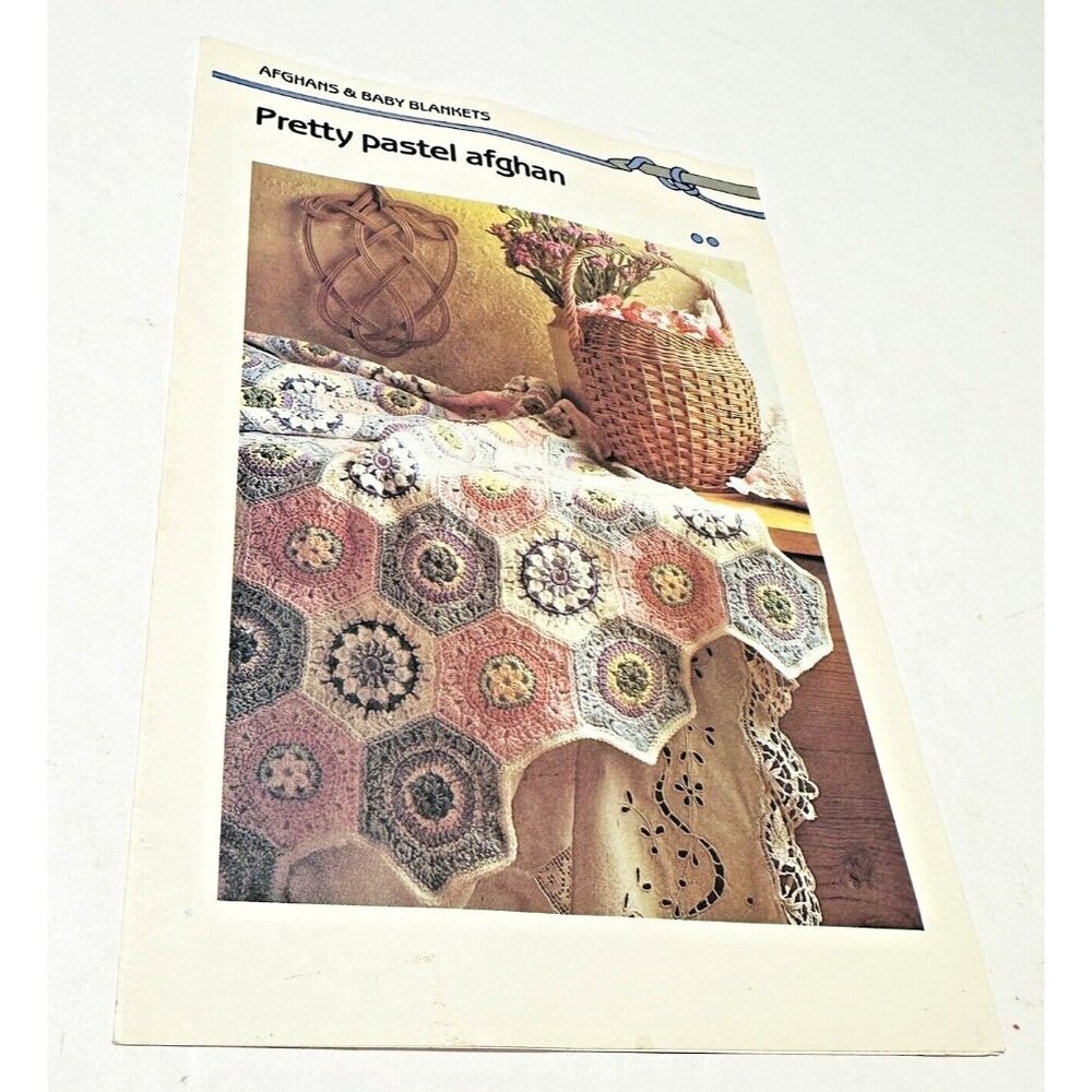 1985 Crochet Pretty Pastel Afghan Pattern Hexagonal Cluster Motif Afghan 76x90”